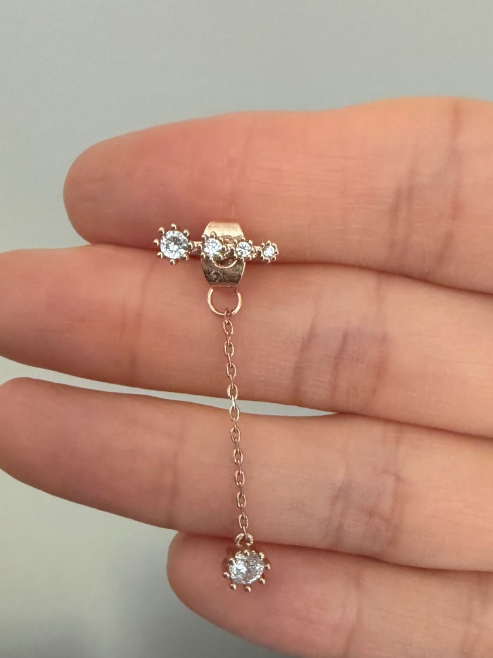 2-in-1 Convertible Rose Gold Crystal Bar & Dangle Chain Earrings